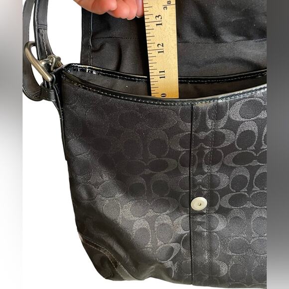 Coach Flap Duffle Monogram Canvas Leather Studding Black Shoulder Handbag Purse - Picture 11 of 12